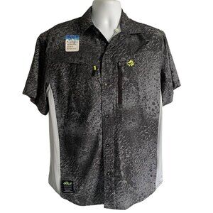 Loco Skailz Black Gray Print Short Sleeve Button Down Shirt Men's Medium NEW